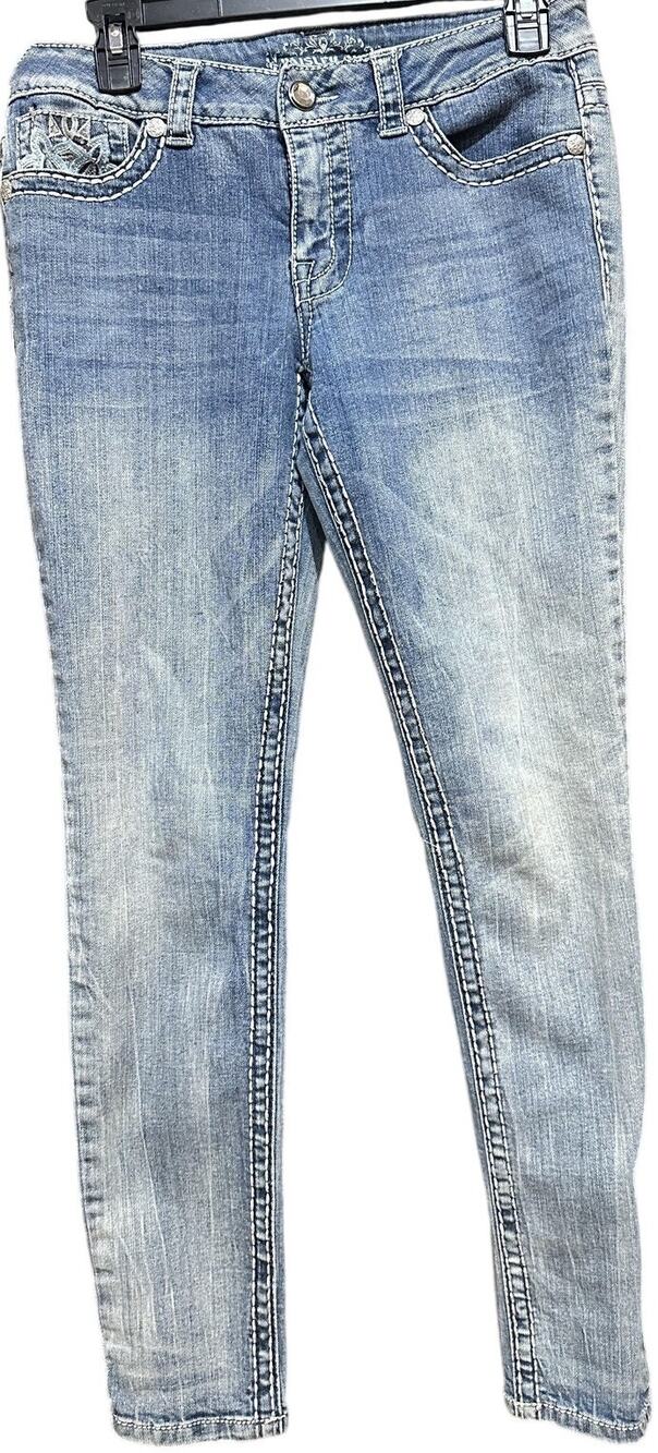 Paisley Sky Jeans Womens 8 Blue Embellished Back Pocket Skinny Stretch Denim Y2K